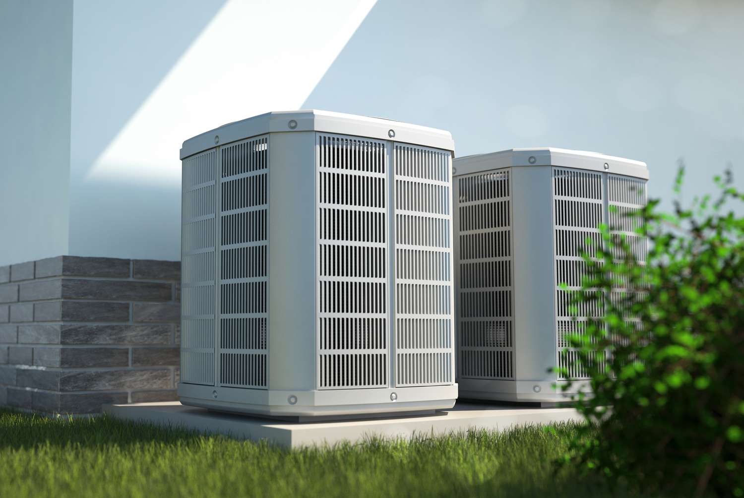 Outdoor heat pump unit installed at a home