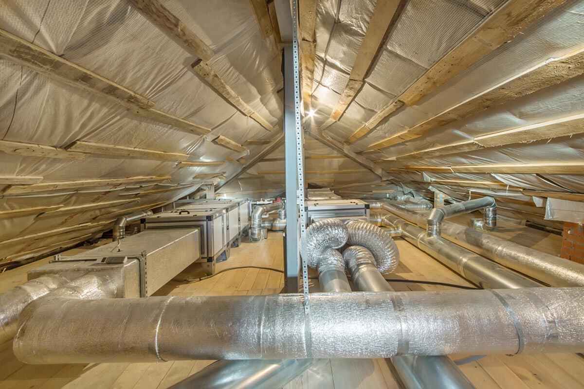 Ductwork run through a home attic