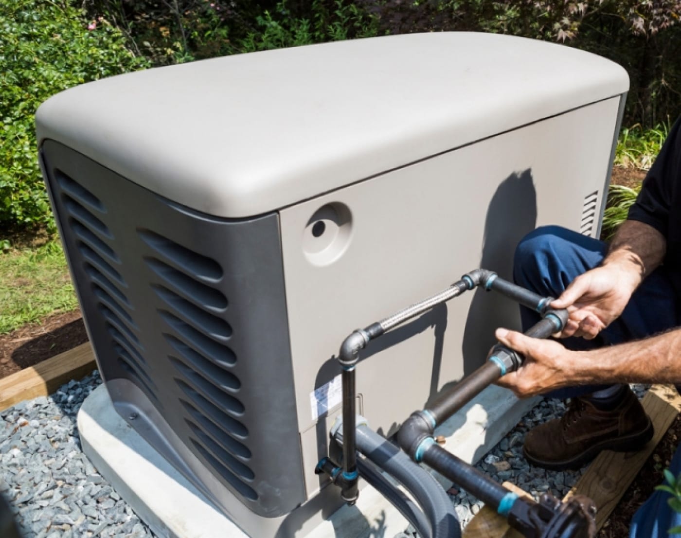 Gas line fitted to a standby generator by Genesis